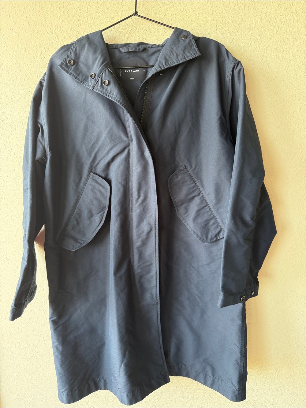 Everlane Navy Trench Coat with Flap Pockets